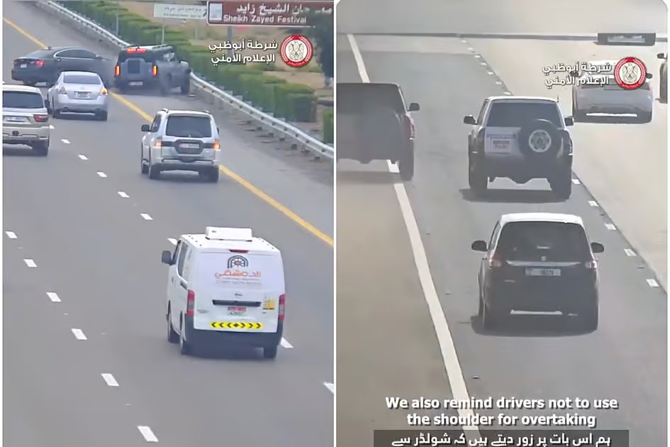 Dh1,000 fine, 6 traffic points for overtaking via road shoulder, Abu Dhabi Police warn