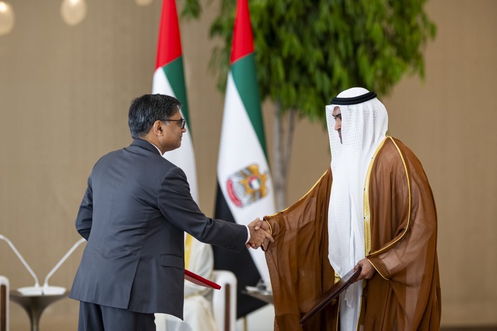 UAE President and Indian Prime Minister witness exchange and announcement of agreements and MOUs between the two countries